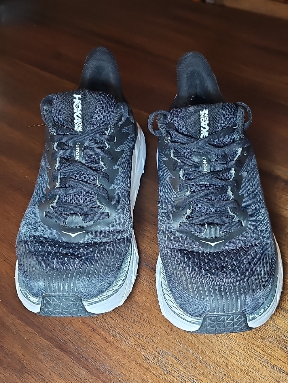 Hoka One One Clifton 7 Black and White Women's Running Sneakers